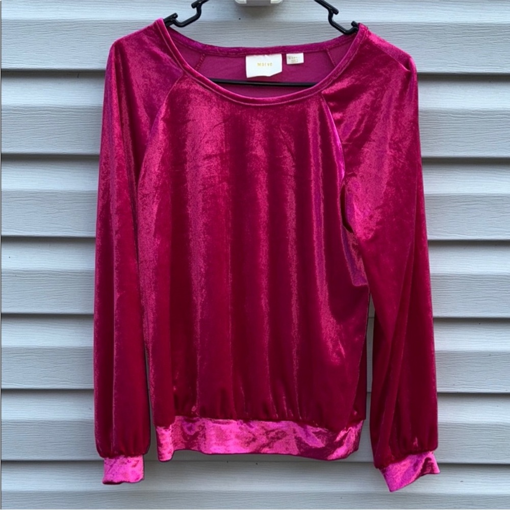 Anthropologie Maeve Velvet Magenta Pink Long Sleeve Top‎ XS Pullover Blouse